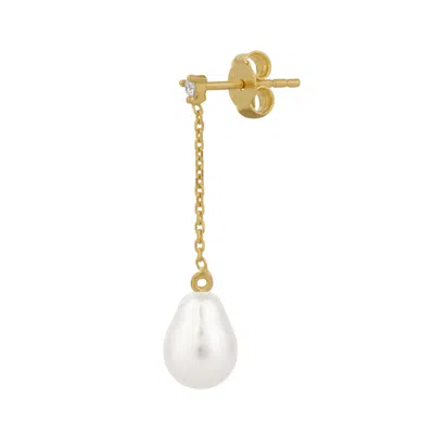 Spero London Women's White / Gold Diamond Drop Real Pear Single Fine Earring 14ct Solid Gold In Multi