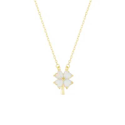 Spero London Women's White Opal Four Leaf Clover Sterling Silver Necklace - Gold
