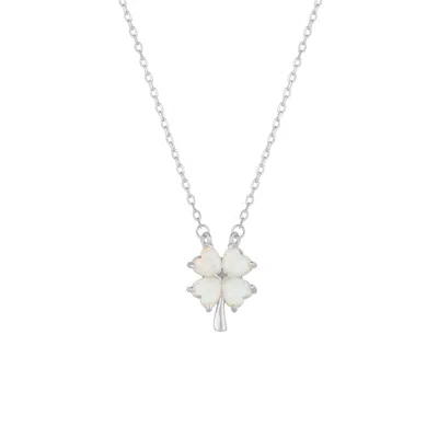 Spero London Women's White Opal Four Leaf Clover Sterling Silver Necklace - Silver