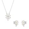 Spero London Women's White Opal Four Leaf Clover Sterling Silver Necklace & Earring Set - Silver