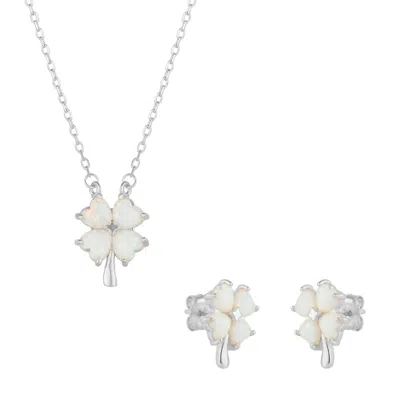 Spero London Women's White Opal Four Leaf Clover Sterling Silver Necklace & Earring Set - Silver