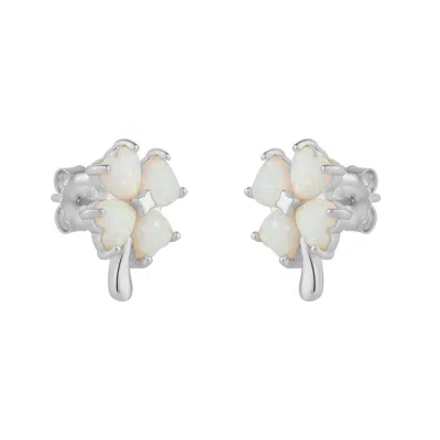 Spero London Women's White Opal Four Leaves Clover Sterling Silver Stud Earring - Silver