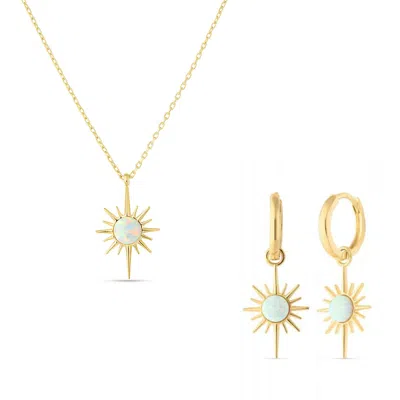 Spero London Women's White Opal Northernstar Sterling Silver Pendant Necklace & Earring Set - Gold
