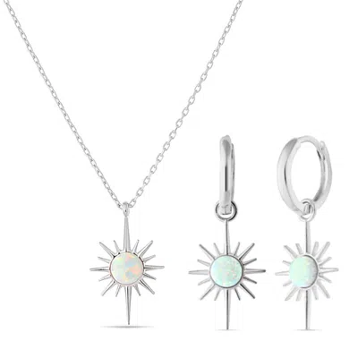 Spero London Women's White Opal Northernstar Sterling Silver Pendant Necklace & Earring Set - Silver In Metallic