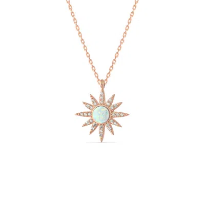 Spero London Women's White Opal Sun Sterling Silver Necklace - Rose Gold