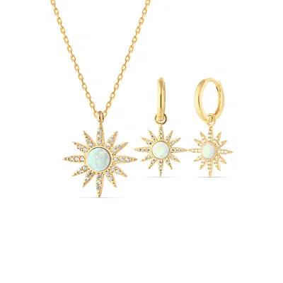 Spero London Women's White Opal Sun Sterling Silver Necklace & Earring Set - Gold