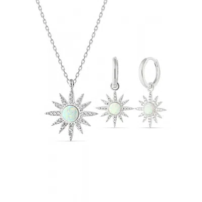 Spero London Women's White Opal Sun Sterling Silver Necklace & Earring Set - Silver