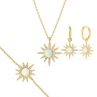 Spero London Women's White Opal Sun Sterling Silver Necklace Earring & Bracelet Set - Gold