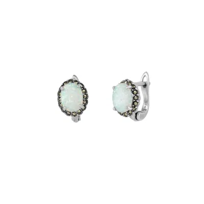 Spero London Women's White / Silver High Quality White Opal Earrings With Marcasite Gemstone