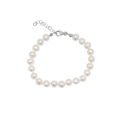 Spero London Women's White / Silver Large Natural Freshwater Pearl Strand Bracelet In Gray