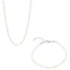 Spero London Women's White / Silver Natural Freshwater Real Seed Pearl Necklace & Bracelet Set In Multi