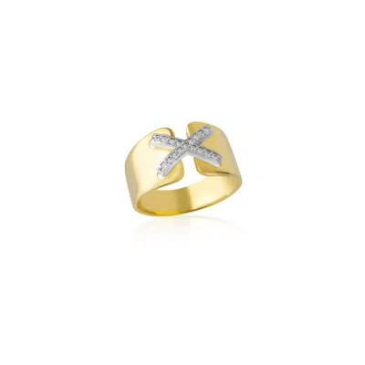 Spero London Women's X Signet Sterling Silver Ring In Gold Vermeil In Multi