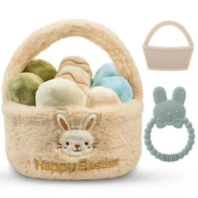 Sperric Kids'  Easter Plush  Basket And Baby Teethers 13-piece Set