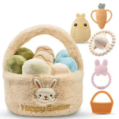 Sperric Kids'  Easter Plush  Basket And Baby Teethers 13-piece Set In Pink