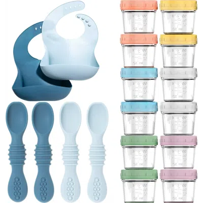 Sperric Kids'  Glass Baby Food Storage Jars, Silicone Baby Spoons And Bibs Set In Blue