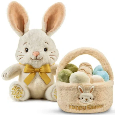 Sperric Kids'  Plush Bunny With Bow And Easter Egg Basket Toy Set In Multi