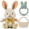 Sperric Kids'  Plush Bunny With Bow And Silicone Teether Set