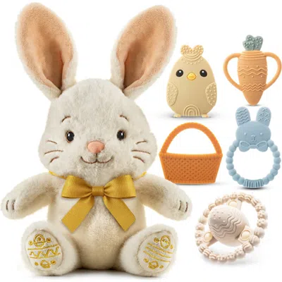 Sperric Kids'  Plush Bunny With Bow And Silicone Teether Set In Multi