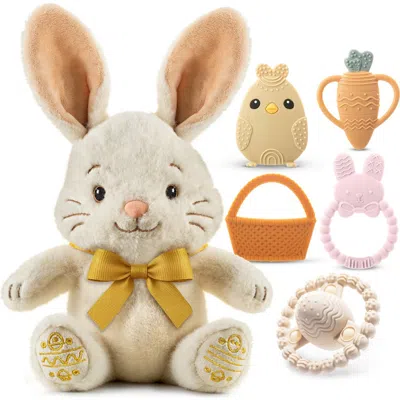 Sperric Kids'  Plush Bunny With Bow And Silicone Teether Set In Pink