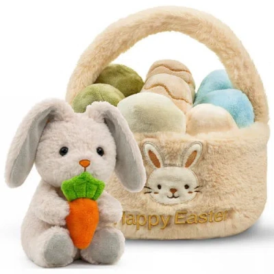 Sperric Kids'  Plush Bunny With Carrot And Easter Egg Basket Toy Set In Multi