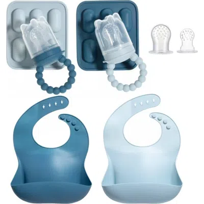 Sperric Kids'  Silicone Baby Fruit Feeder And Bib Set In Blue