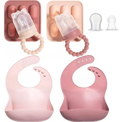 Sperric Kids'  Silicone Baby Fruit Feeder And Bib Set In Pink