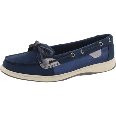 Sperry Angelfish Womens Cushioned Footbed Leather Boat Shoes In Mix Mat Navy
