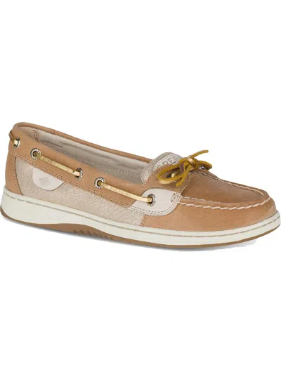 Sperry Angelfish Womens Metallic Leather Boat Shoes In Linen Gold