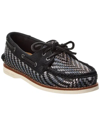 Sperry A/o 2-eye Woven Leather Boat Shoe In Black