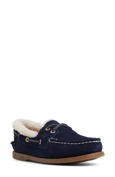 Sperry Authentic Original 2-eye Faux Fur Lined Boat Shoe In Blue