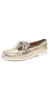 Sperry Authentic Original Boat Shoes Gold In Gold Leather Crinkle