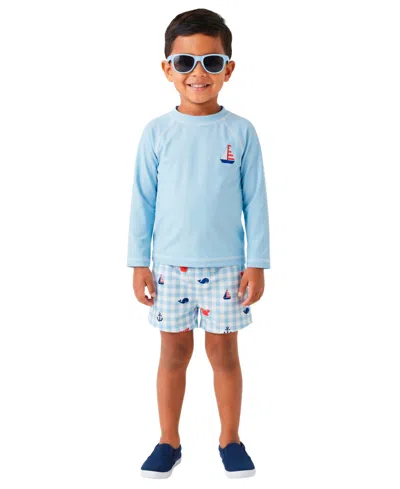 Sperry Baby Boys' Long-sleeve Rashguard, Swim Trunks And Sunglasses, 3-piece Set In Blue