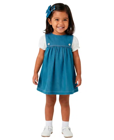 Sperry Baby Girls' Denim Jumper Dress & Bodysuit With Hairclip And Band, 2-piece Set In Blue