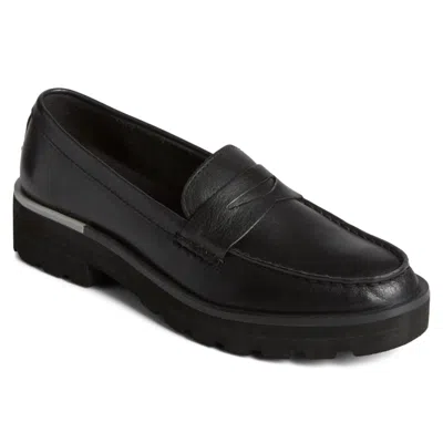 Sperry Chunky Penny Loafers Women's Black Leather Round Toe Slip On Rhs4067