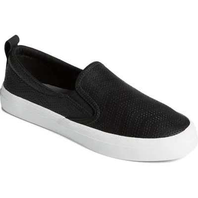 Sperry Crest Twin Gore Womens Perforated Leather Casual And Fashion Sneakers In Black