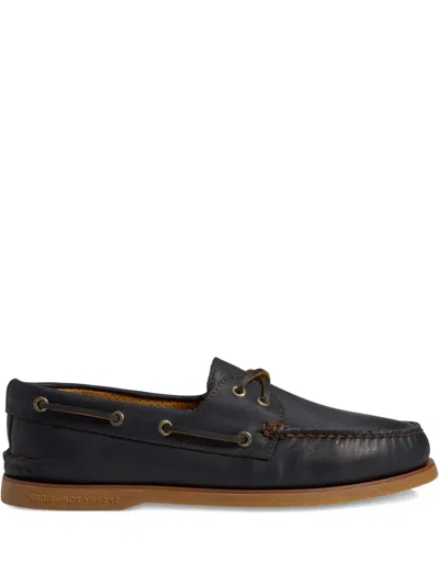 Sperry Gold A/o 2 Eye Burnished Leather "black" Loafers