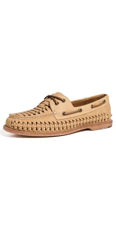 Sperry Gold Cup Woven Leather Boat Shoes Tan In Brown