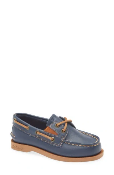 Sperry Kids' Authentic 2-eye Leather Boat Shoe In Navy