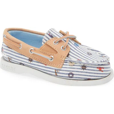 Sperry Kids' Authentic 2-eye Nautical Print Boat Shoe In Stripe Nautical Print
