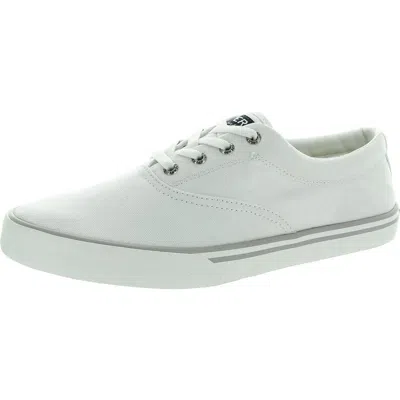 Sperry Mens Lace-up Canvas Boat Shoes In White