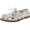 Sperry Mens Lace-up Textured Boat Shoes In White