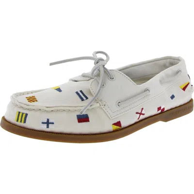 Sperry Mens Lace-up Textured Boat Shoes In White