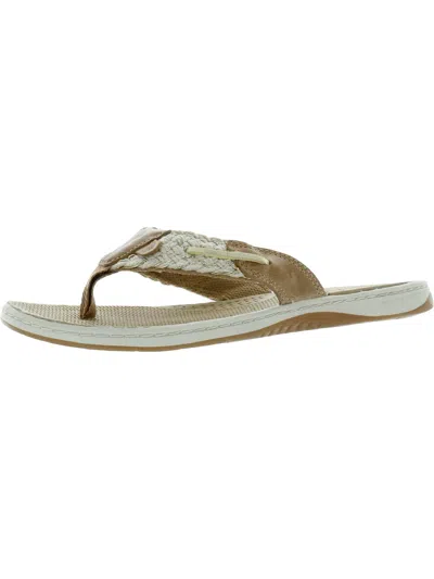Sperry Parrotfish Womens Leather Braided Thong Sandals In Beige
