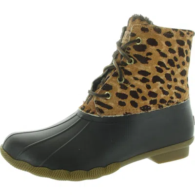 Sperry Saltwater Womens Animal Print Calf Hair Rain Boots In Multi
