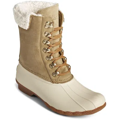 Sperry Saltwater Womens Leather Duck Rain Boots In Gray