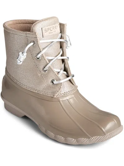 Sperry Saltwater Womens Shimmer Manmade Rain Boots In Beige
