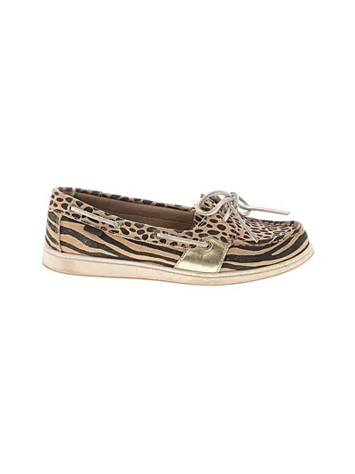 Pre-owned Sperry Top-sider® Flats Tan Animal Print Pattern Shoes In Brown