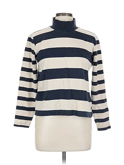 Pre-owned Sperry Top-sider® Long Sleeve Turtleneck Ivory Stripes Pattern Turtleneck Tops In White