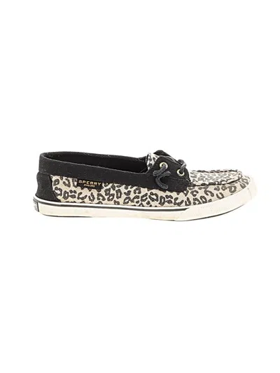 Pre-owned Sperry Top-sider® Flats Black Animal Print Pattern Shoes