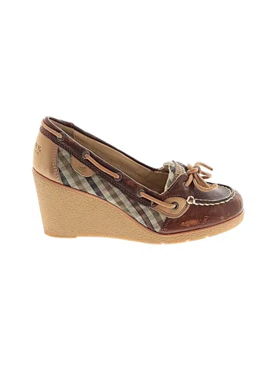 Pre-owned Sperry Top-sider® Wedges Brown Plaid Pattern Shoes
